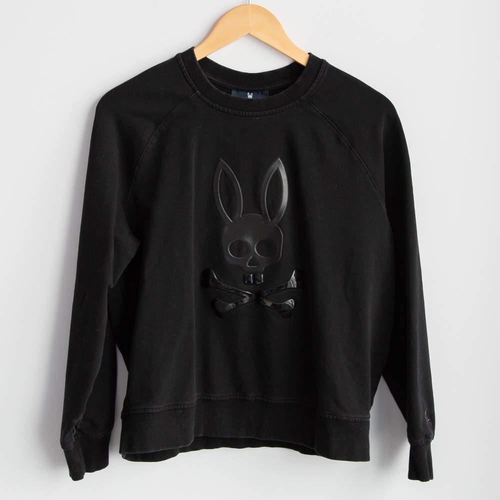 Psycho Bunny Black Crewneck Sweatshirt Tonal Embossed Logo Size M EUC